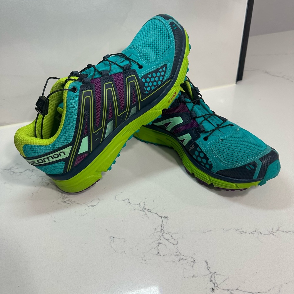 Salomon Running Shoes Womens 8.5 Green Blue X-Mission 3 Trail Hiking 378288